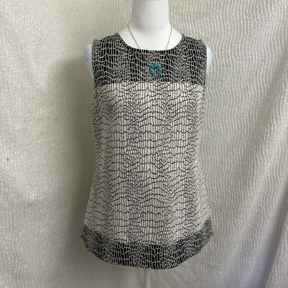 Banana Republic Tank Top Black White Neon Size 8 Blouse Zipper Back Preppy
